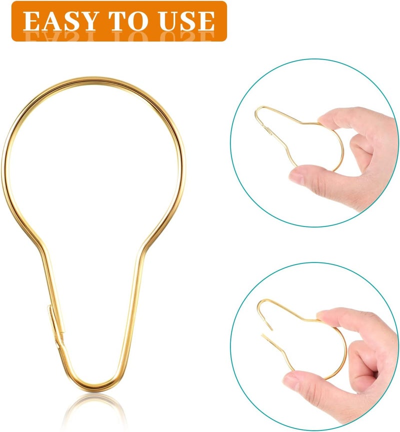 Queekay Metal Shower Curtain Hooks Hanging Clips Metal Curtain Rings Practical Reusable Shower Hangers for Bathroom Bedroom Kitchen Home Applications(Gold,60 Pieces) - Image 3
